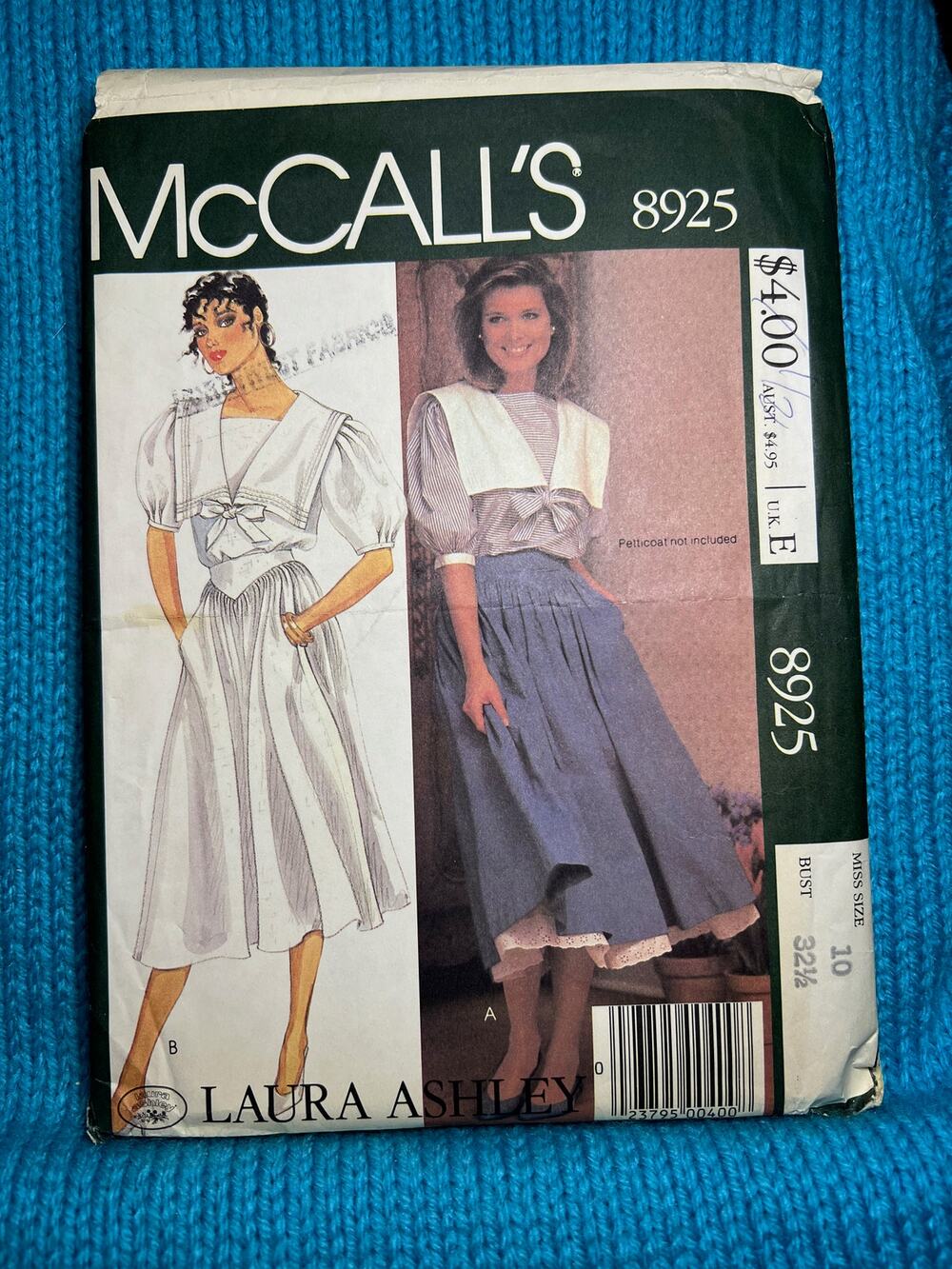 McCalls Sewing pattern 8925 Blouse sailor collar puff sleeves swing skirt 10
